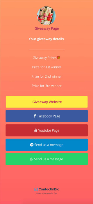 Giveaway page created with ContactInBio