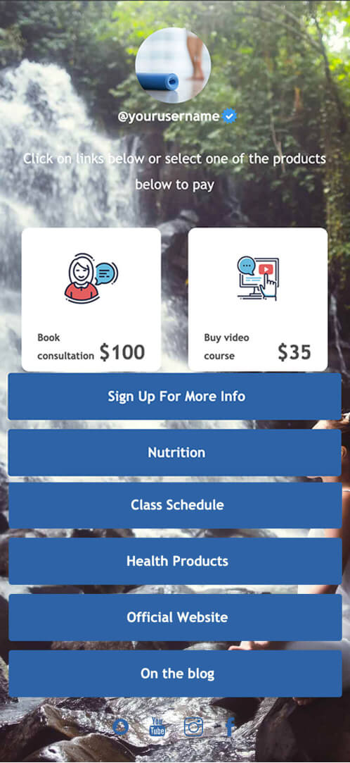 Fitness coach page created with ContactInBio