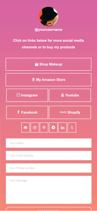 Many links for Instagram page created with ContactInBio